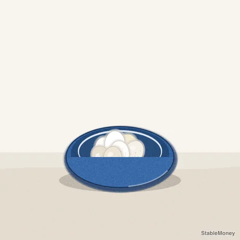 a blue bowl of eggs